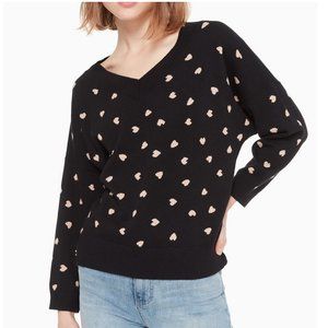 NWT Kate Spade Heartbeat V-Neck Sweater, XS, Black, Silk Blend, Dolman Sleeve